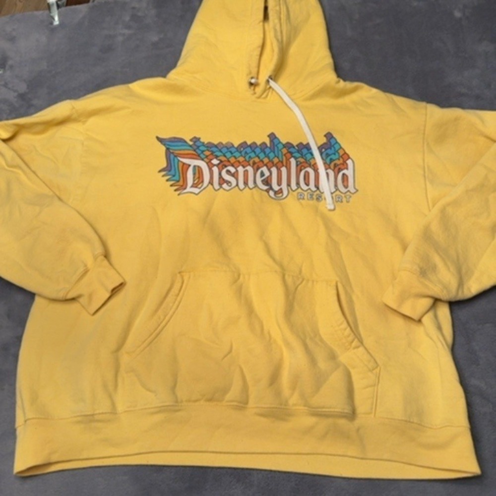 Disney Hoodie Women Large Yellow Graphic Resort Pullover Sweatshirt